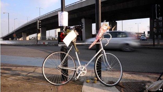 "ghost cycle" tribute at Bow roundabout