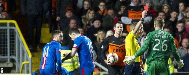 United keeper Szromnik was dismissed after just 10 minutes against Inverness