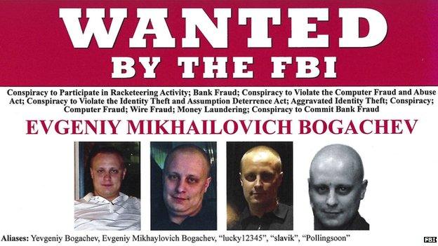 An FBI most wanted poster for Evgeniy Bogachev