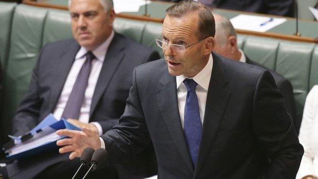 Australia's Prime Minister Tony Abbott speaks at Parliament House in Canberra in Australia, 23 February 2015