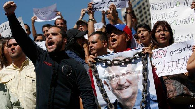 Supporters of Caracas mayor Antonio Ledezma in Caracas, 20 Feb 2015