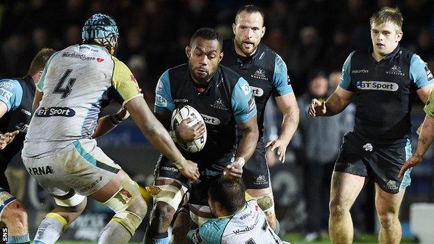 Glasgow Warriors forward Leone Nakarawa in action against Ospreys