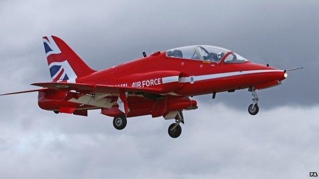 Red Arrows jet with new Union flag tail fin design