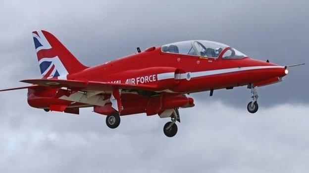 Red Arrows jet with new Union flag tail fin design