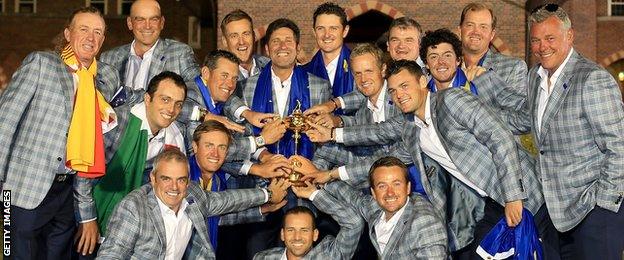 Europe celebrate their Ryder Cup success at Medinah in 2012