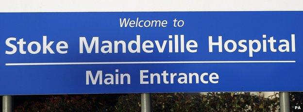 Sign outside Stoke Mandeville Hospital