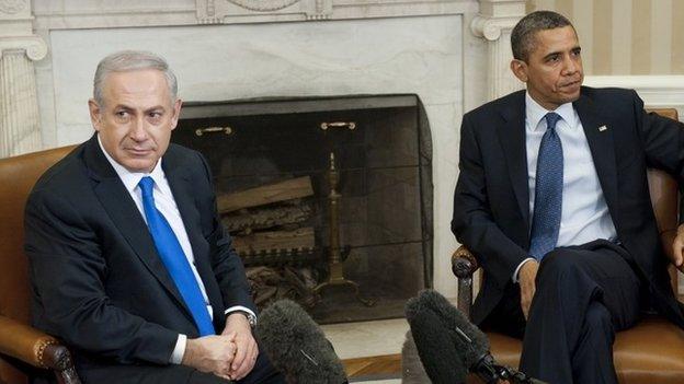 US President Barack Obama and Israeli Prime Minister Benjamin Netanyahu in the Oval Office of the White House