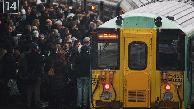 Crowds at a train station