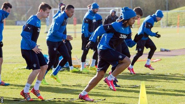 The Rangers players train at Auchenhowie