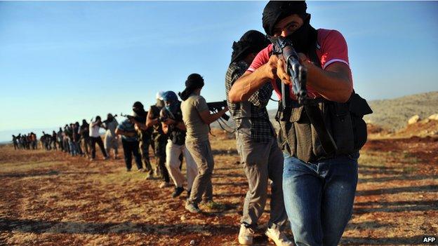 Jihadist fighters near Aleppo, Syria, July 2012