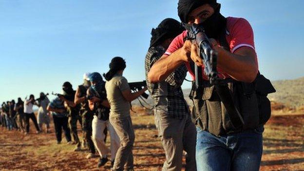 Jihadist fighters near Aleppo, Syria, July 2012