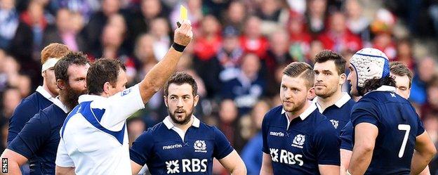 Finn Russell is sin-binned by referee Glen Jackson