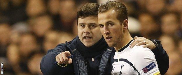 Tottenham boss Mauricio Pochettino and striker Harry Kane