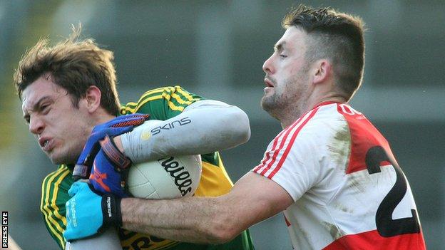 Eoin Bradley battles with Kerry's David Moran three weeks ago