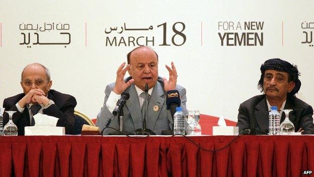 Yemeni President Abdrabbuh Mansour Hadi at the National Dialogue Conference in Sanaa