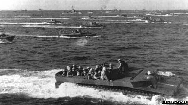 US landing craft heading for Iwo Jima