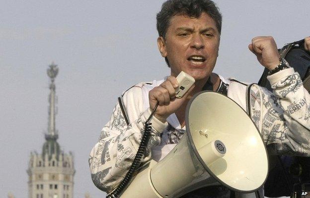 Boris Nemtsov uses a loud speaker during an opposition rally in Moscow, Russia - 6 May 2012