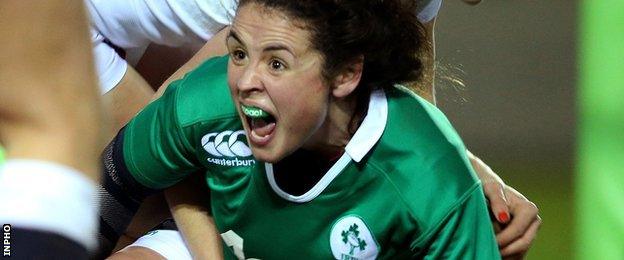 A delighted Lisa Muldoon celebrates her try which made it 8-8 at Ashbourne