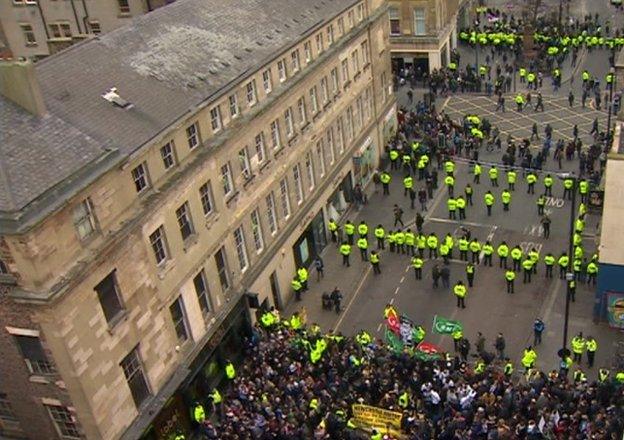 Aerial view of Pegida and anti-Pegida demonstrations