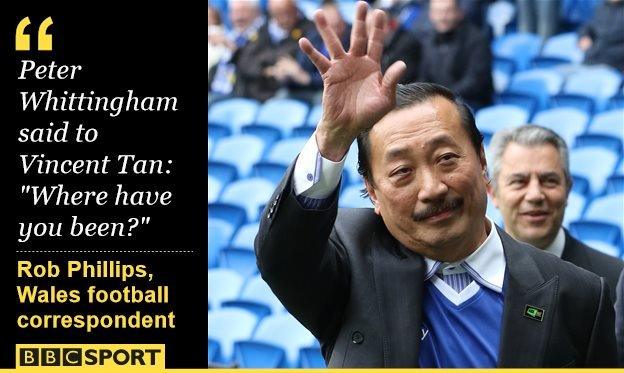 Cardiff City owner Vincent Tan waves to fans