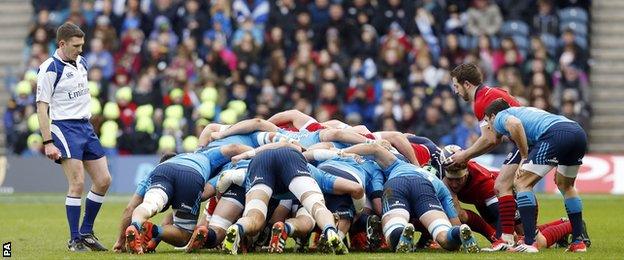 A Scotland scrum during Italy's win at Murrayfield