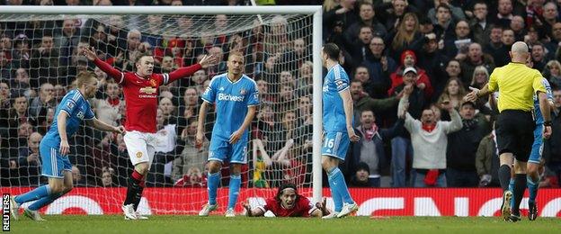 Wayne Rooney, Wes Brown, Radamel Falcao, John O'Shea and Roger East