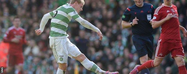 Gary Mackay-Steven slotted home Celtic's third goal against second-placed Aberdeen