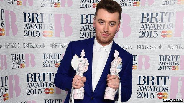 Sam Smith with his Brit Awards