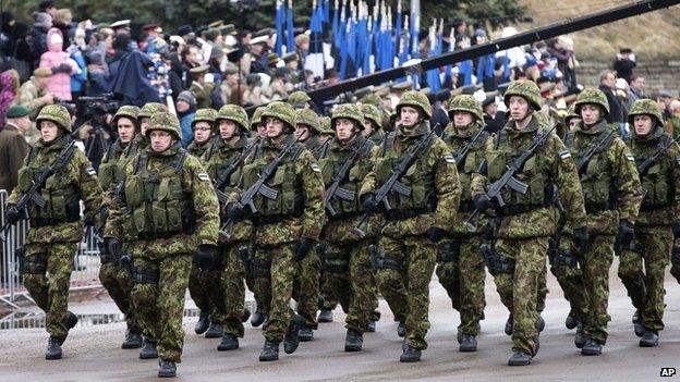 Estonian troops parade in Narva, Estonia - 24 February 2015