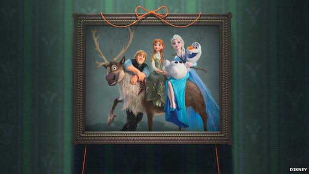 Family portrait of the cast in Frozen