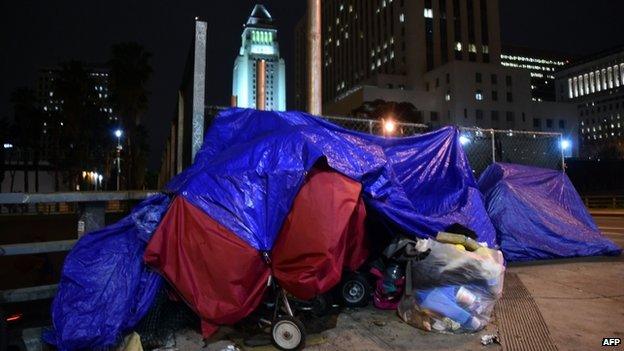 A homeless shelter in Skid Row, Los Angeles, 29 January