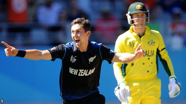 New Zealand's Trent Boult and Australia's Michael Clarke