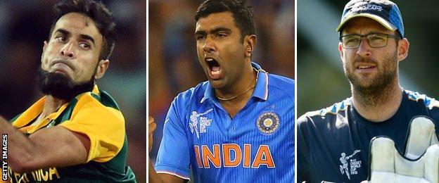 South Africa's Imran Tahir, India's Ravichandran Ashwin and New Zealand's Daniel Vettori