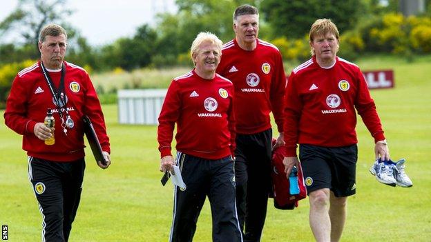 Scotland coaches Mark McGhee, Gordon Strachan, Jim Stewart and Stuart McCall