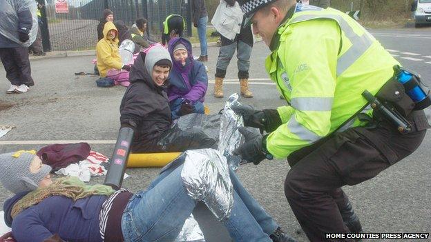 Police helping protester