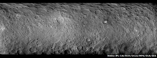 The surface of Ceres is covered with craters of many shapes and sizes