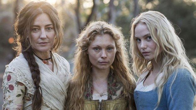 Orla Brady, Myanna Buring and Katherine McVitie in Banished