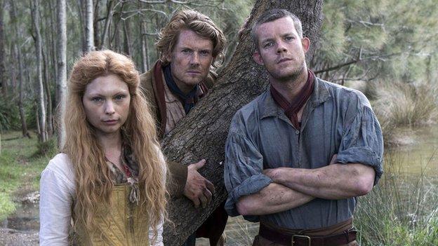 Myanna Buring, Julian Rhind-Tutt and Russell Tovey in Banished