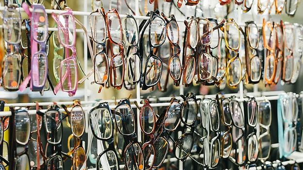 Glasses on a rack