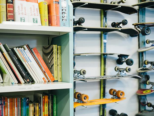 Skateboards and books