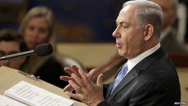 Israeli Prime Minister Benjamin Netanyahu addresses a joint meeting of the US Congress at the Capitol in Washington 3 March 2015