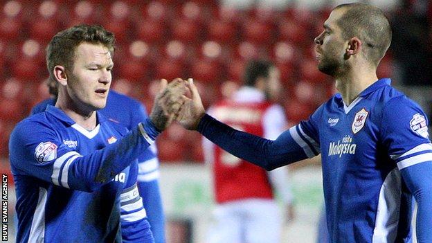 Aron Gunnarsson and Matt Connolly celebrate