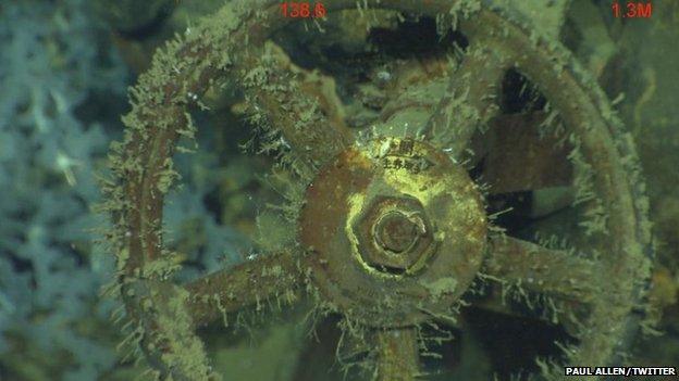 Photo of a valve from the Musashi underwater (March 2015)