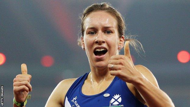 Steph Twell shows her delight after winning Commonwealth Games 1500m bronze in Delhi in 2010