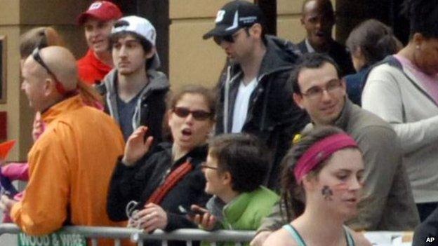 Dzhokhar and Tamerlan Tsarnaev, pictured near the finishing line of the Boston Marathon