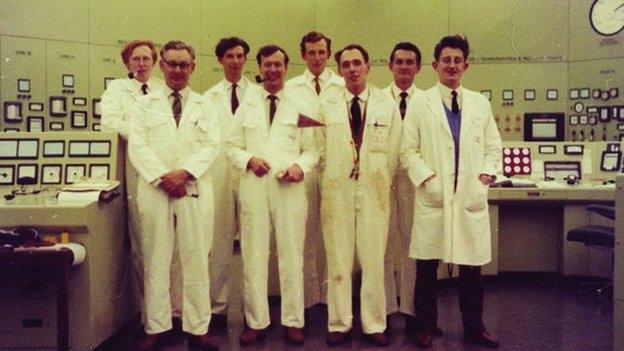 Archive photo of workers in Sizewell A's main control room