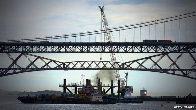 A general view of the new Forth Crossing under construction on April 24, 2014 in South Queensferry, Scotland.