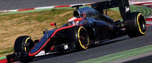 Jensen Button in Barcelona for day three of testing