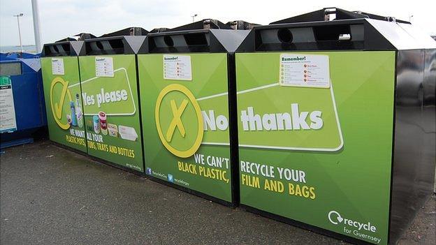 Recycling bins at Salerie Corner car park, Guernsey