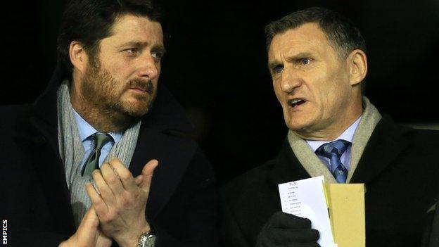 Coventry City chairman Tim Fisher and new manager Tony Mowbray